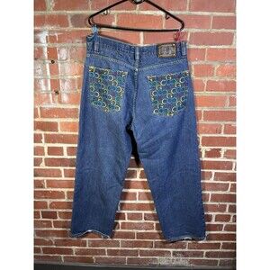 Vintage Y2K Coogi Baggy Jeans Embroidery Colorful Rainbow Size 38x34, Real 38x32
